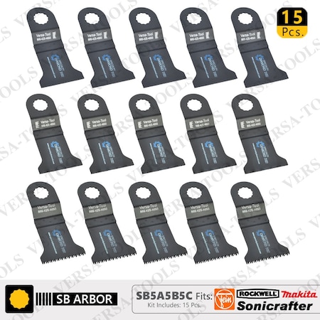 Versa Tool Universal Oscillating Saw Blade, 15 Piece, Bi-Metal, Wood and Japan Tooth Saw Blades SB5A5B5C